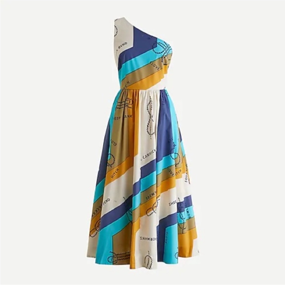 J.Crew Ratti Sail Away One Shoulder Dress 100% Cotton Lined Women’s Size 12 EUC